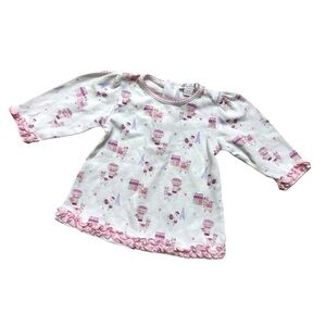 Kissy Kissy Lama White pink Ruffles Top Pima Cotton Long Sleeve Baby Girl 6-9M